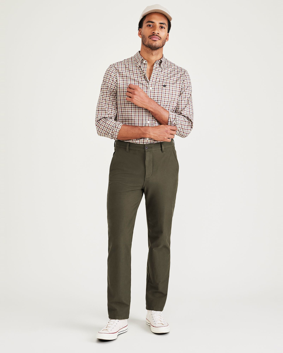 Front view of model wearing Forest Night Comfort Knit Chinos, Straight Fit.