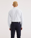 Back view of model wearing Fortuna Poplin Lucent White Crafted Shirt, Slim Fit.