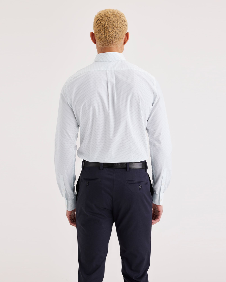 Back view of model wearing Fortuna Poplin Lucent White Crafted Shirt, Slim Fit.