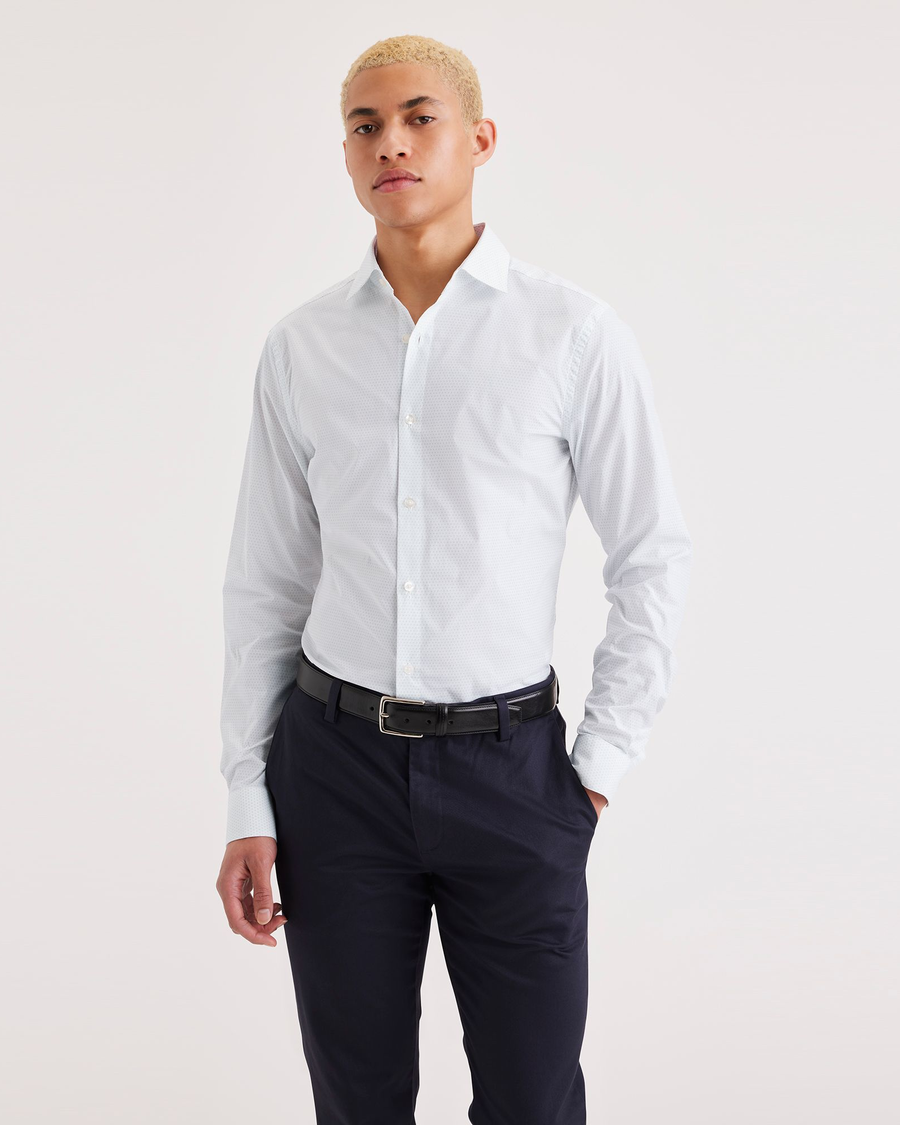 Front view of model wearing Fortuna Poplin Lucent White Crafted Shirt, Slim Fit.