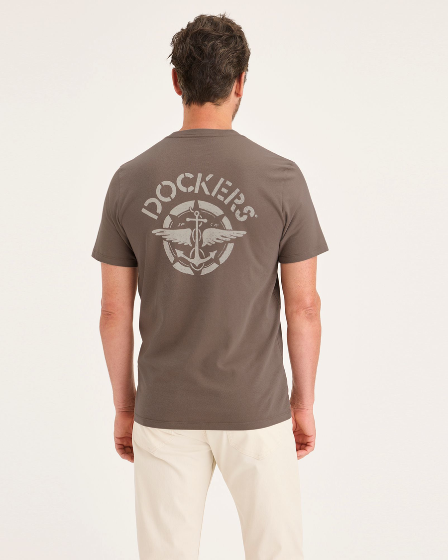 Back view of model wearing Fossil Logo Tee, Slim Fit.