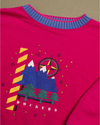 View of model wearing Fuschia Pink Mountain Peaks Sweatshirt - XS.