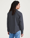 Back view of model wearing Gilligan Navy Blazer Ultimate Shirt, Regular Fit.