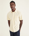 Front view of model wearing Golden Apricot Short Sleeve Casual Shirt, Regular Fit.