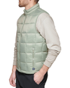 View of model wearing Green Box Quilt Puffer Vest, Regular Fit.