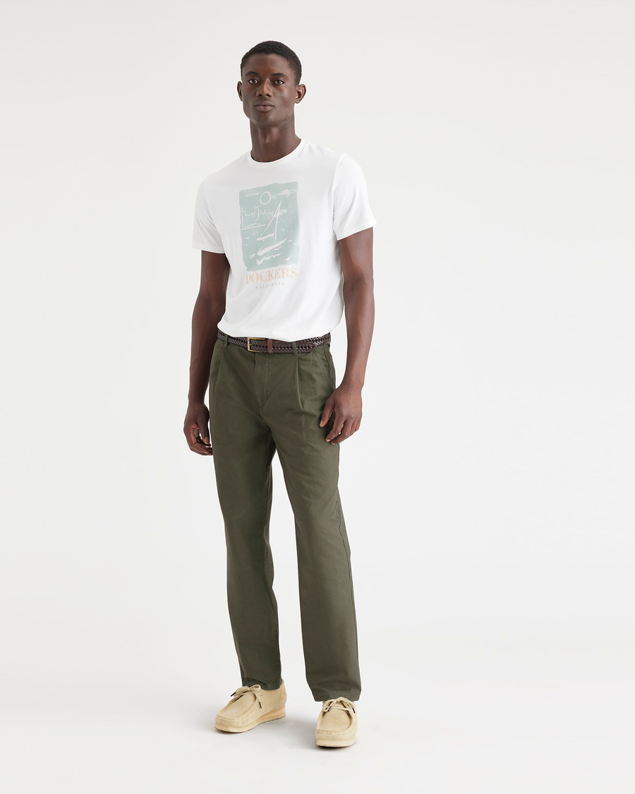 Front view of model wearing Green Crisp Original Chinos, Relaxed Tapered Fit.