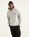 Front view of model wearing Grey Dockers® x Jon Rose Collection Pop Over Hoodie.