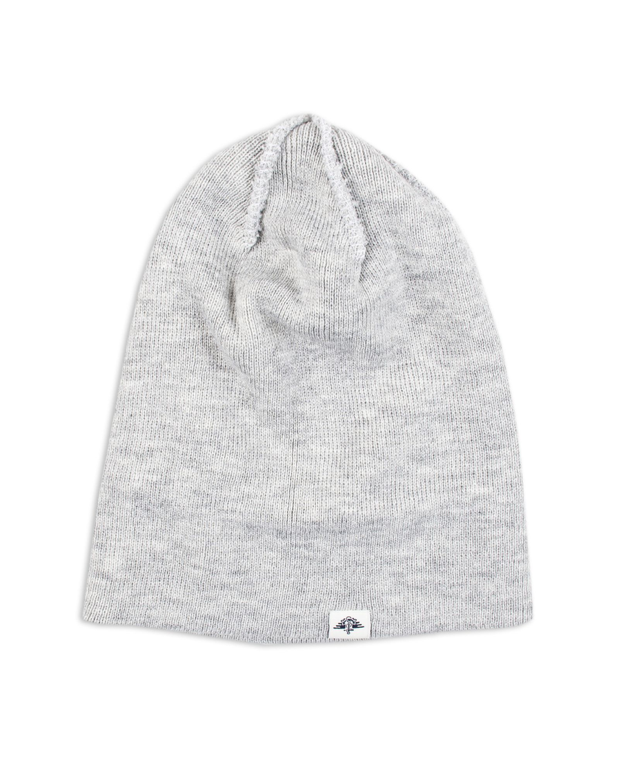 Back view of  Grey Double Knit Recycled Fisherman Beanie.