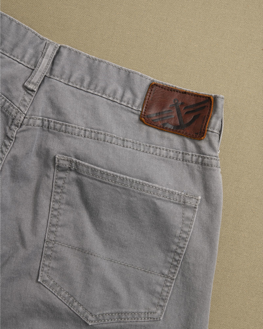 View of model wearing Grey Grey Twill Jeans - 28 x 28.