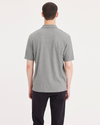 Back view of model wearing Grey Heather Pocket Polo, Regular Fit.