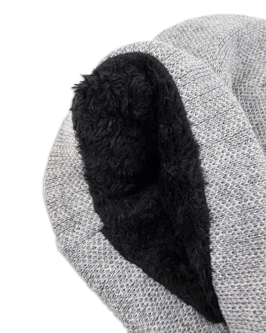 View of  Grey Two tone Beanie with Sherpa Lining.