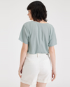 Back view of model wearing Harbor Grey Deep V-Neck Tee, Relaxed Fit.