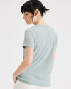 Back view of model wearing Harbor Grey Graphic Tee Shirt, Slim Fit.