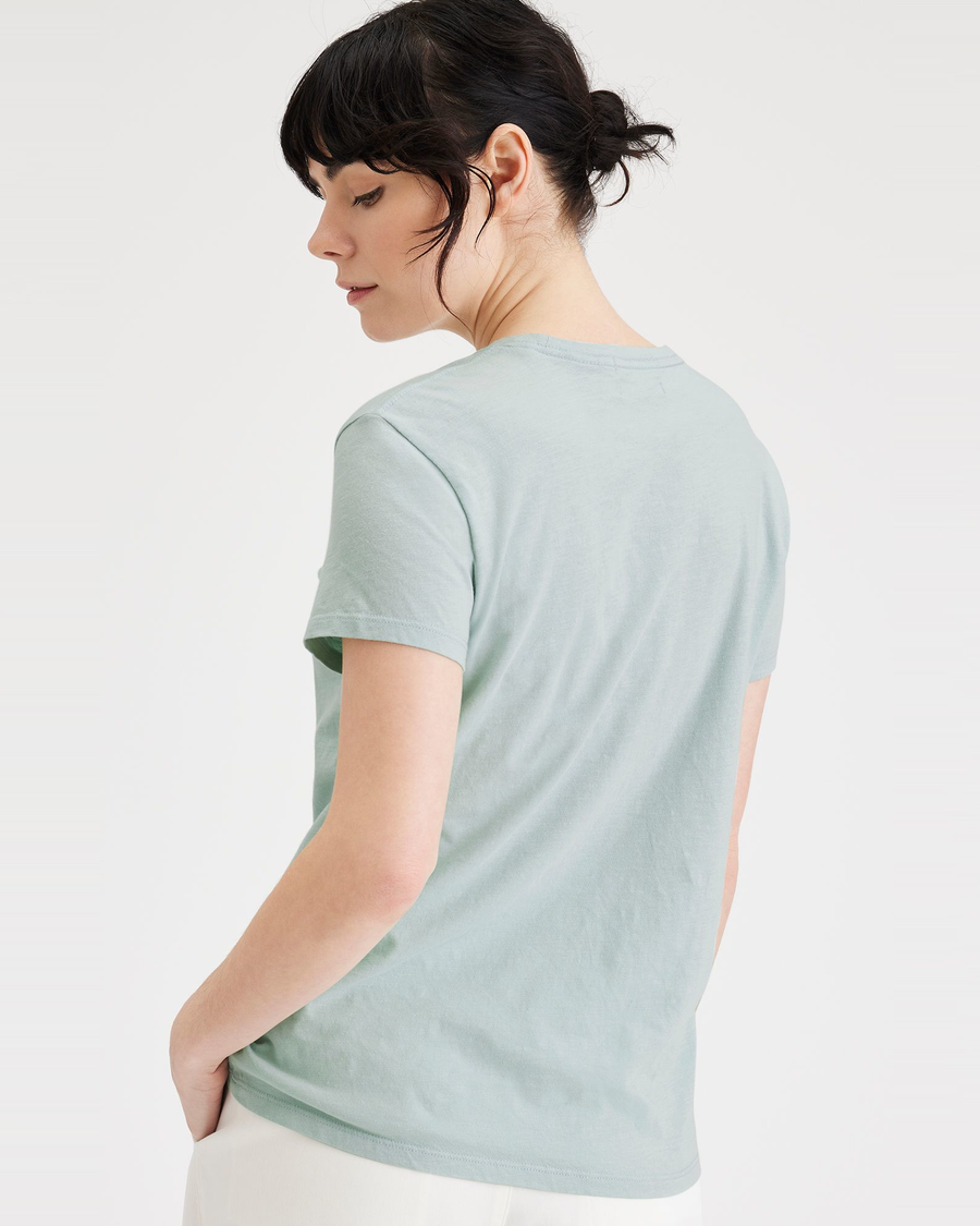 Back view of model wearing Harbor Grey Graphic Tee Shirt, Slim Fit.