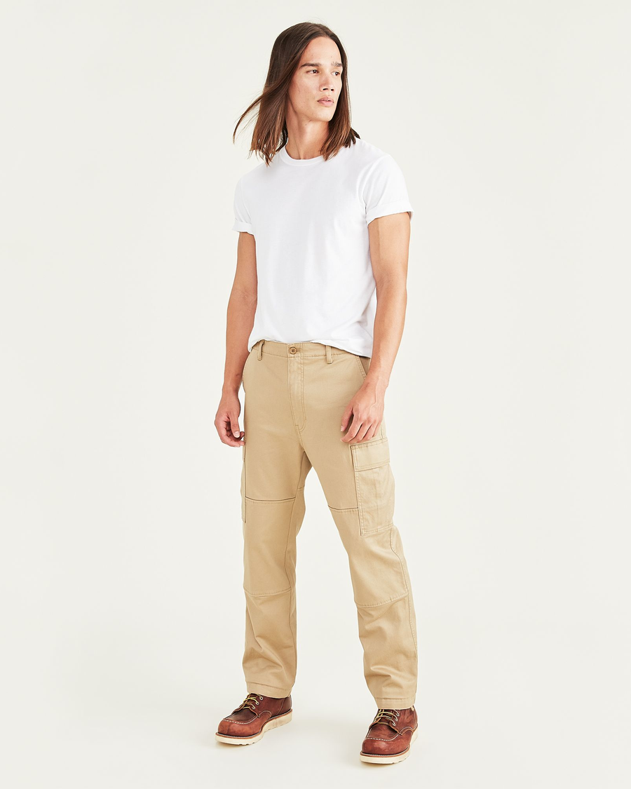 Front view of model wearing Harvest Gold Cargo Pants, Relaxed Fit.