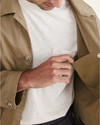View of model wearing Harvest Gold Chore Coat, Regular Fit.