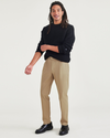 View of model wearing Harvest Gold Crafted Trousers, Slim Tapered Fit.