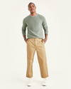 Front view of model wearing Harvest Gold Cropped Khakis, Straight Fit.