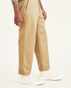 Side view of model wearing Harvest Gold Cropped Khakis, Straight Fit.