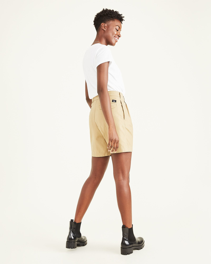 Back view of model wearing Harvest Gold Original Shorts, Pleated.