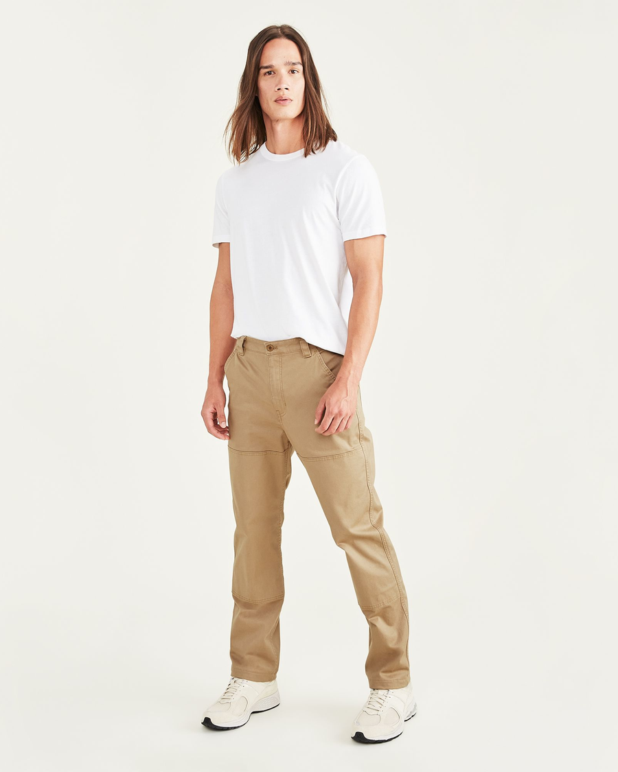 Front view of model wearing Harvest Gold Utility Pants, Straight Fit.