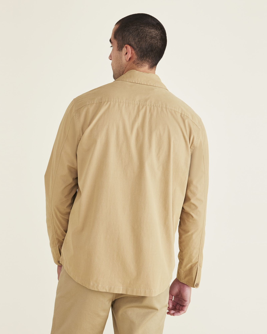 Back view of model wearing Harvest Gold Utility Shirt, Relaxed Fit.