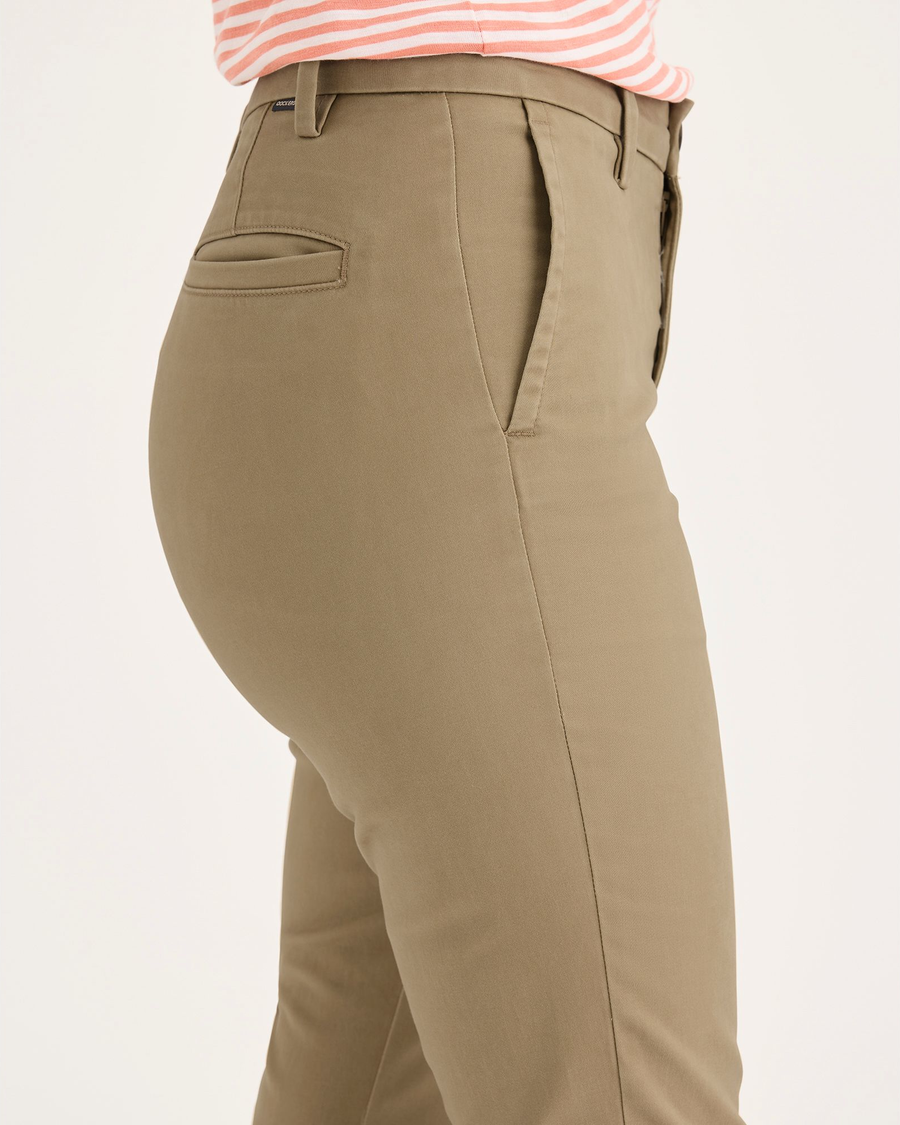 Side view of model wearing Harvest Gold Weekend Chinos, Skinny Fit.