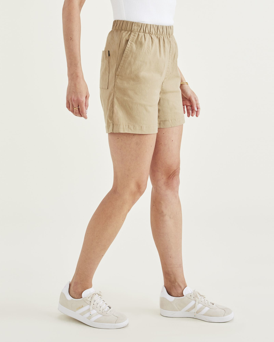 Side view of model wearing Harvest Gold Weekend Pull-On Shorts.