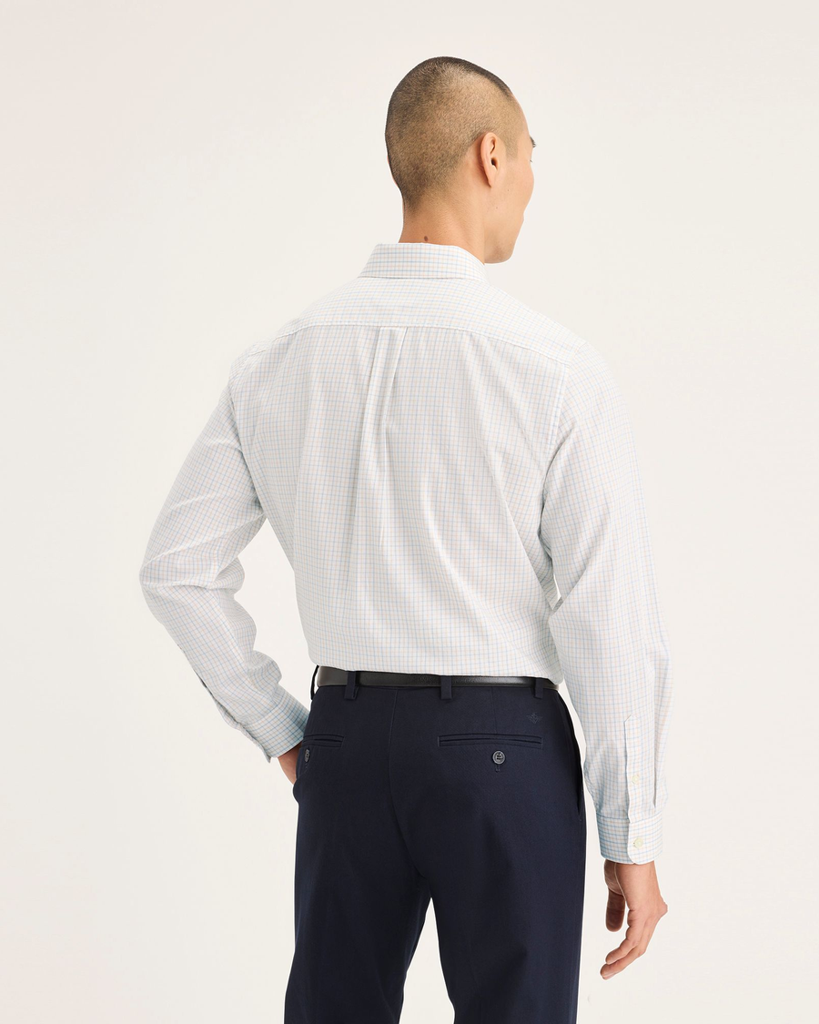 Back view of model wearing Hatton Signature Stain Defender Shirt, Classic Fit.