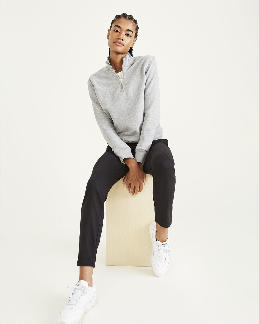 View of model wearing Heather Grey 1/4 Zip Sweatshirt, Regular Fit.