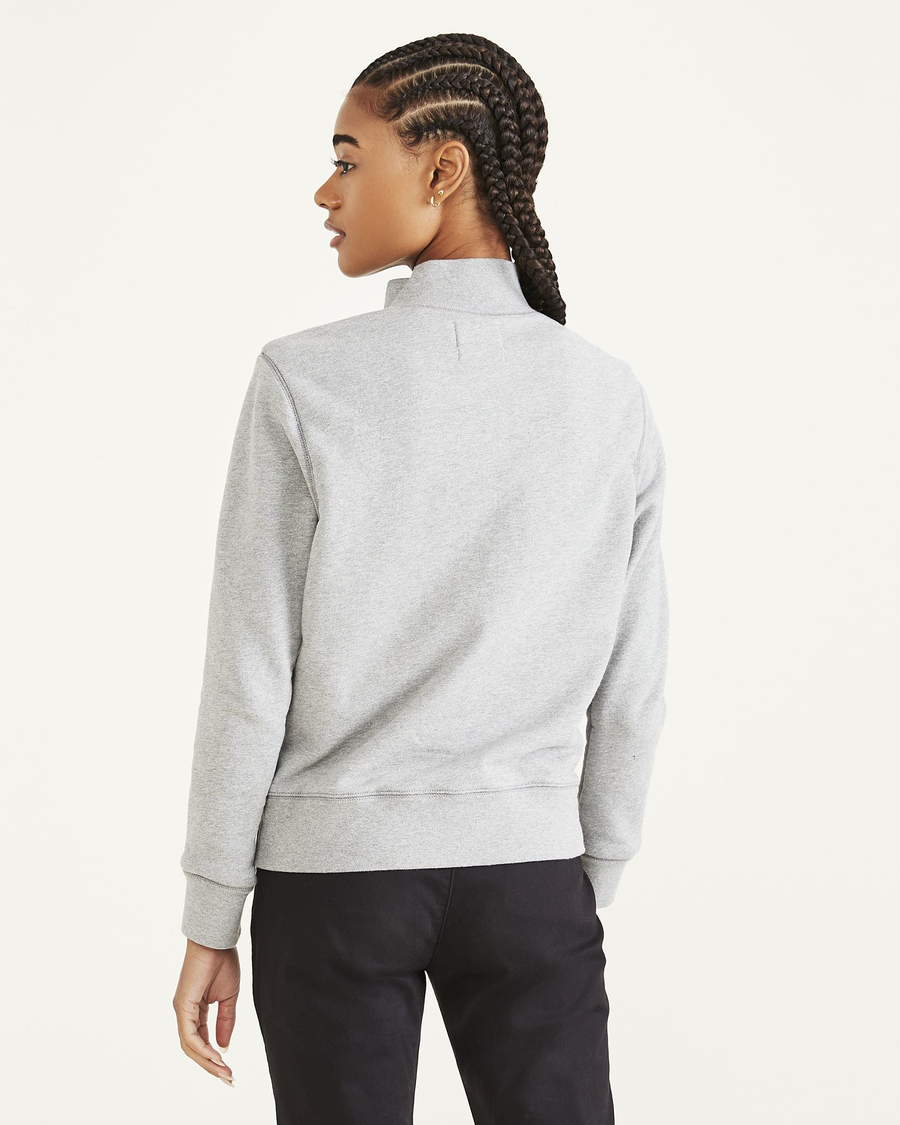 Back view of model wearing Heather Grey 1/4 Zip Sweatshirt, Regular Fit.
