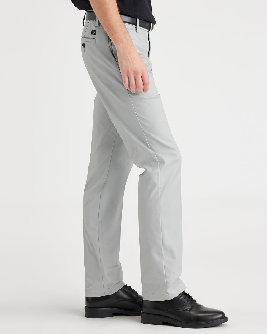 Side view of model wearing High Rise Workday Khakis, Slim Fit.