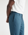 View of model wearing Indian Teal California Khakis, Straight Fit.