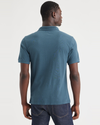 Back view of model wearing Indian Teal Rib Collar Polo, Slim Fit.