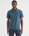 Front view of model wearing Indian Teal Rib Collar Polo, Slim Fit.