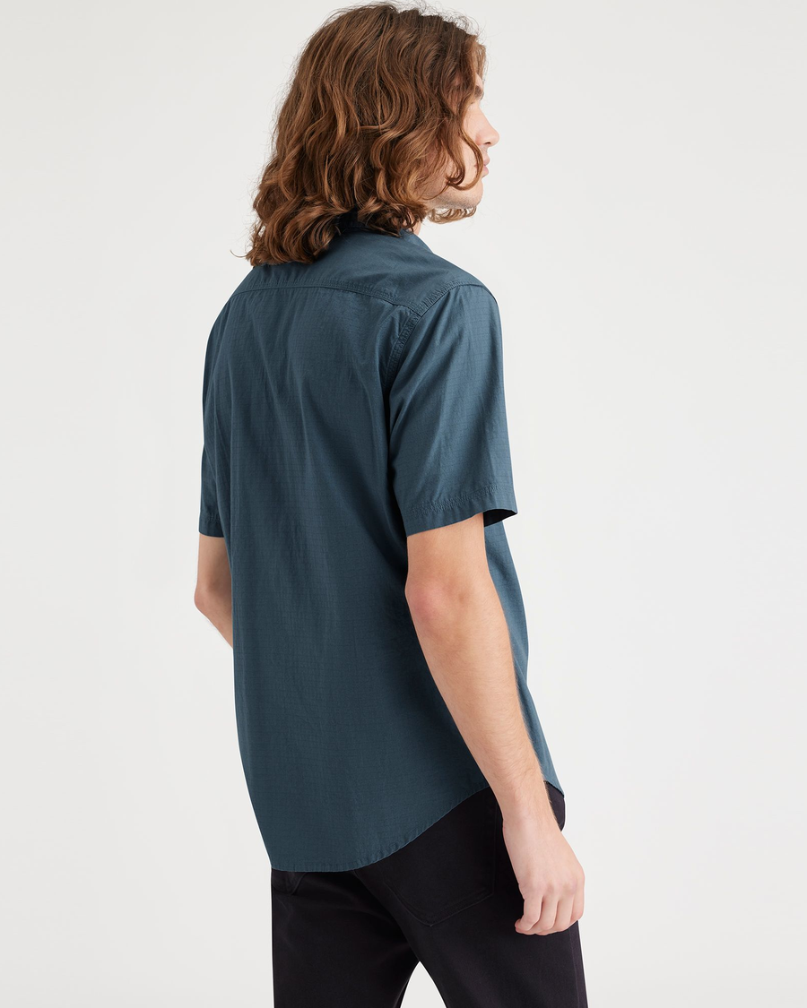Back view of model wearing Indian Teal Utility Shirt, Regular Fit.