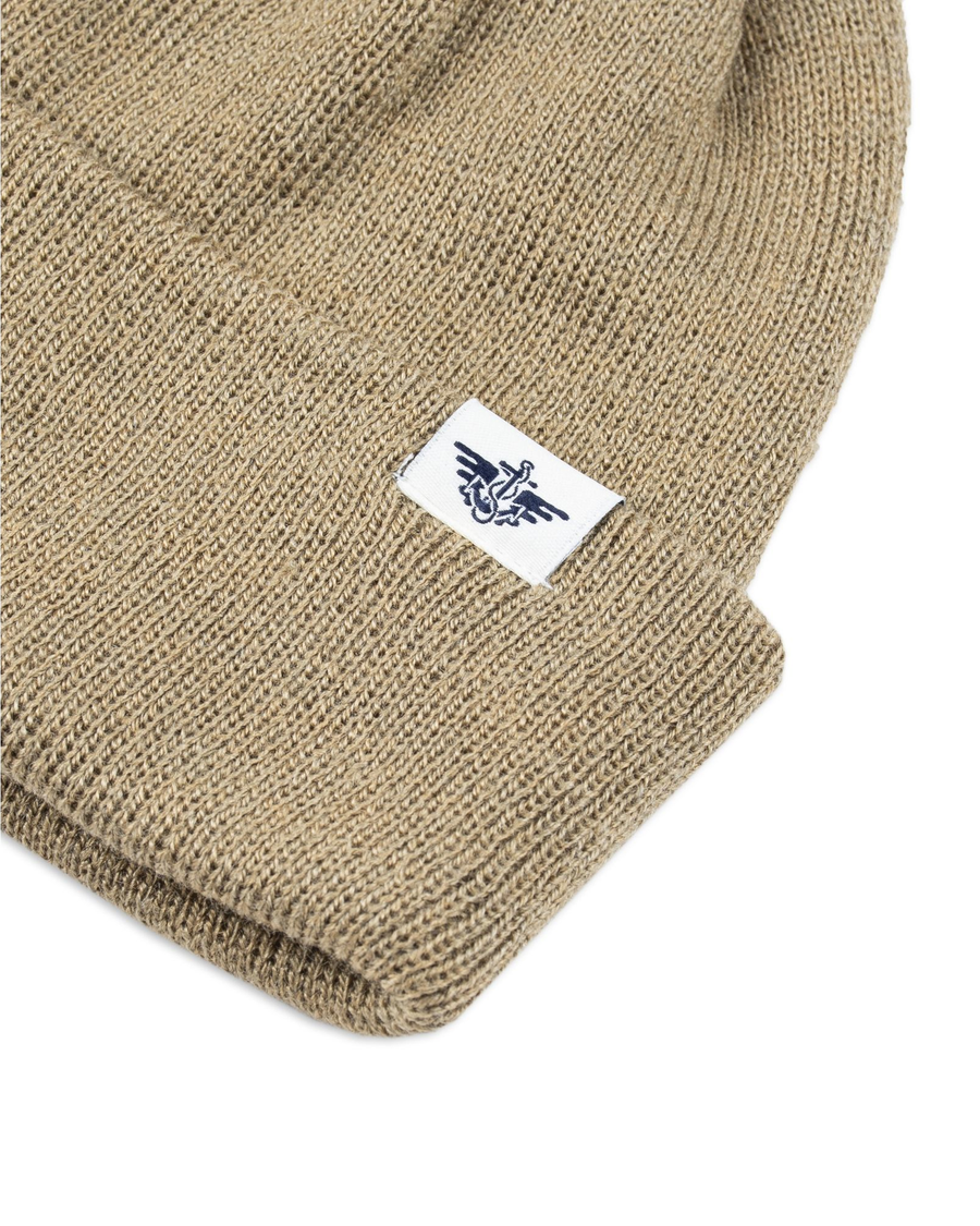 View of  Khaki Double Knit Recycled Fisherman Beanie.