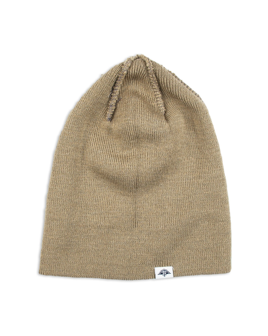Back view of  Khaki Double Knit Recycled Fisherman Beanie.
