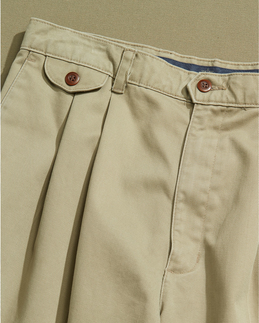 View of model wearing Khaki Double Pleated Khaki Pants - 32 x 30.