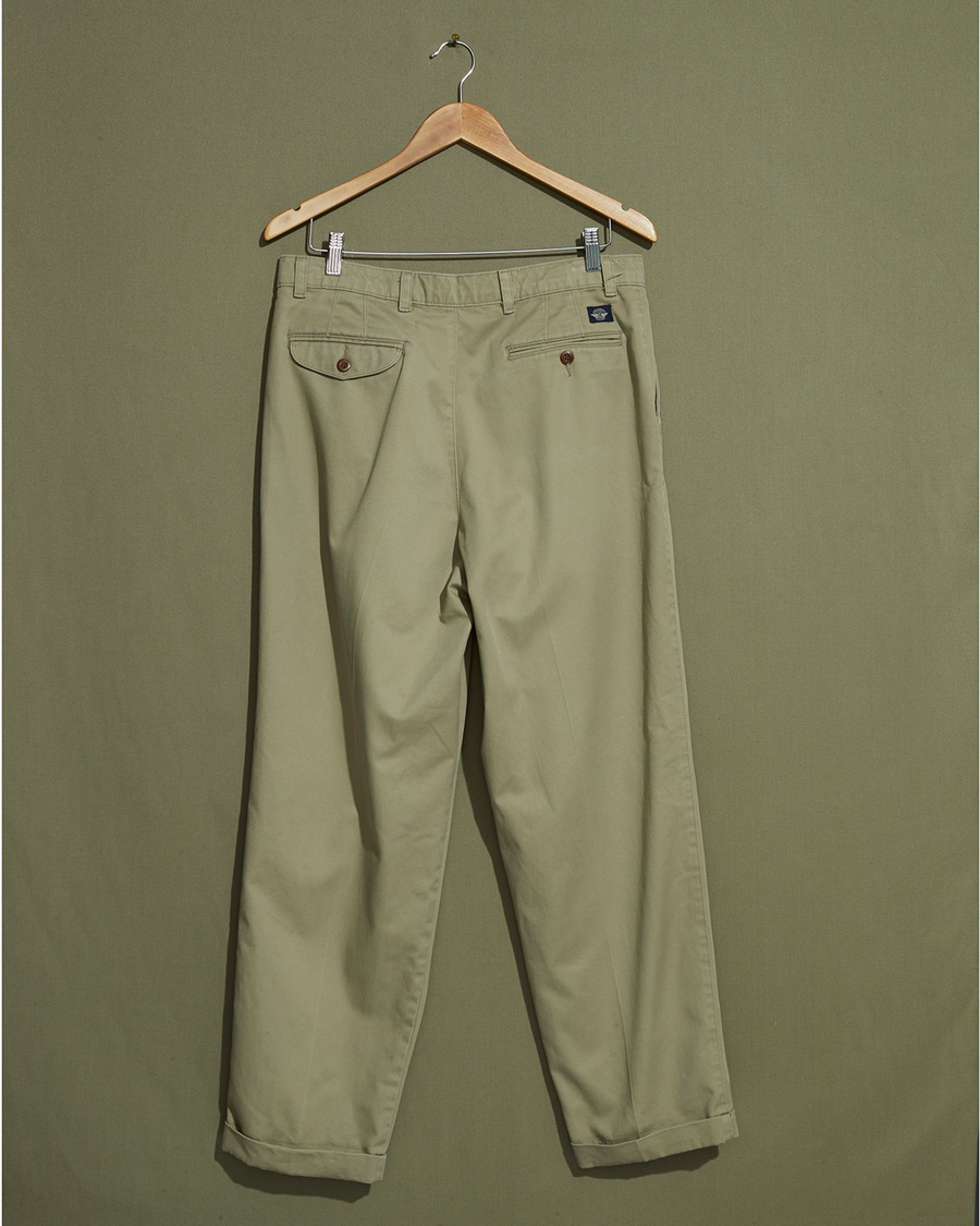 Back view of model wearing Khaki Double Pleated Khaki Pants - 32 x 30.