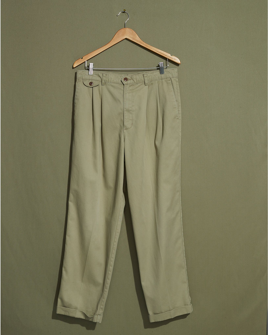 Front view of model wearing Khaki Double Pleated Khaki Pants - 32 x 30.