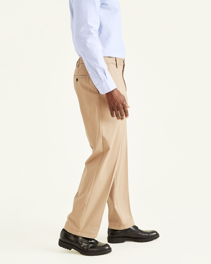 Side view of model wearing Khaki Easy Khakis, Classic Fit.