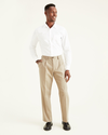 Front view of model wearing Khaki Easy Khakis, Pleated, Classic Fit.