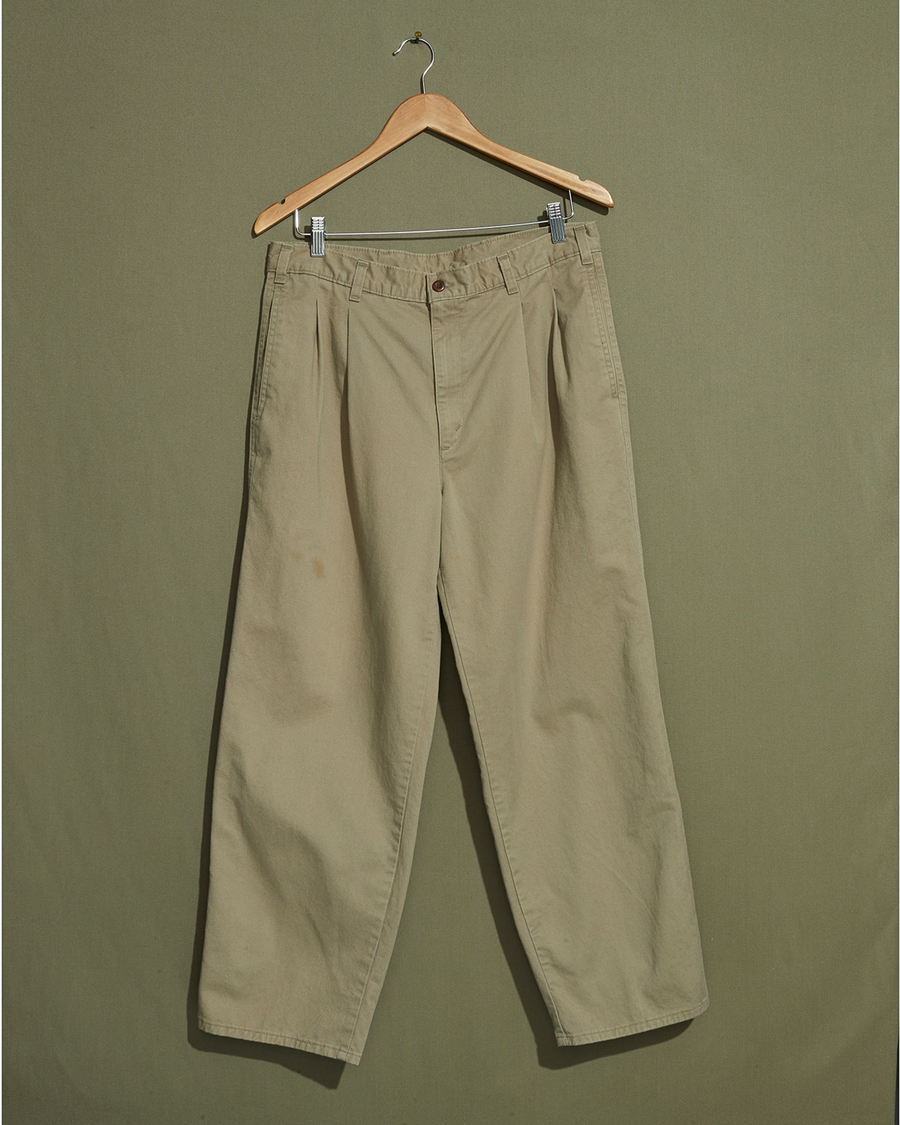 Front view of model wearing Khaki Made in USA, Double Pleated Khaki Pants - 32 x 28.