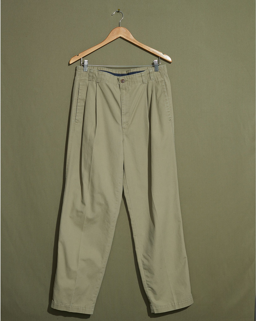 Front view of model wearing Khaki Made in USA, Double Pleated Khaki Pants - 32 x 30.