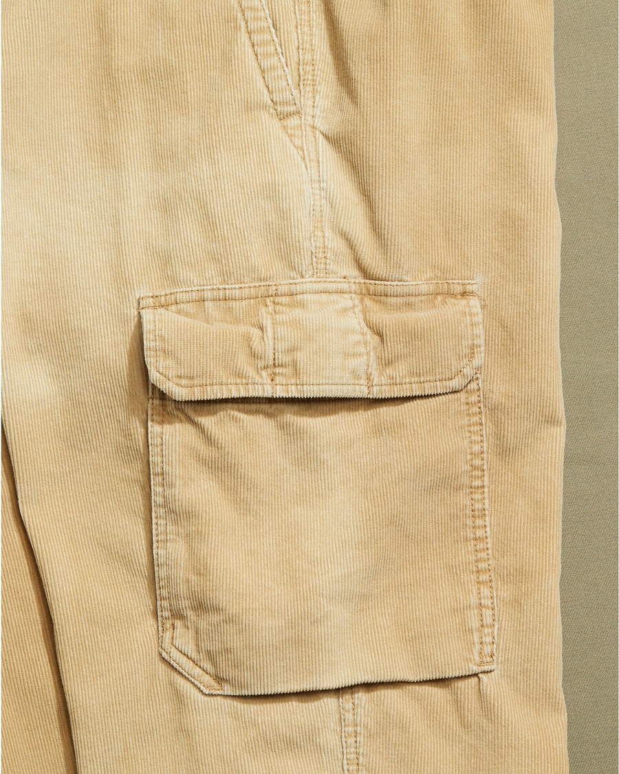 View of model wearing Khaki Microcord Cargo Pants - 34 x 29.