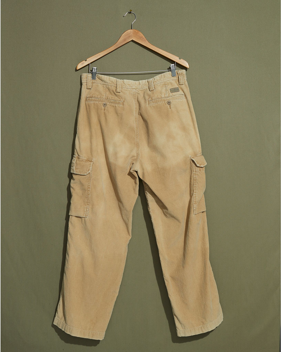 Back view of model wearing Khaki Microcord Cargo Pants - 34 x 29.