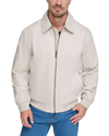 View of model wearing Khaki Microtwill Relaxed Bomber Jacket.