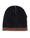 Back view of  Khaki Ribbed Contrast Stripe Beanie with Sherpa Lining.