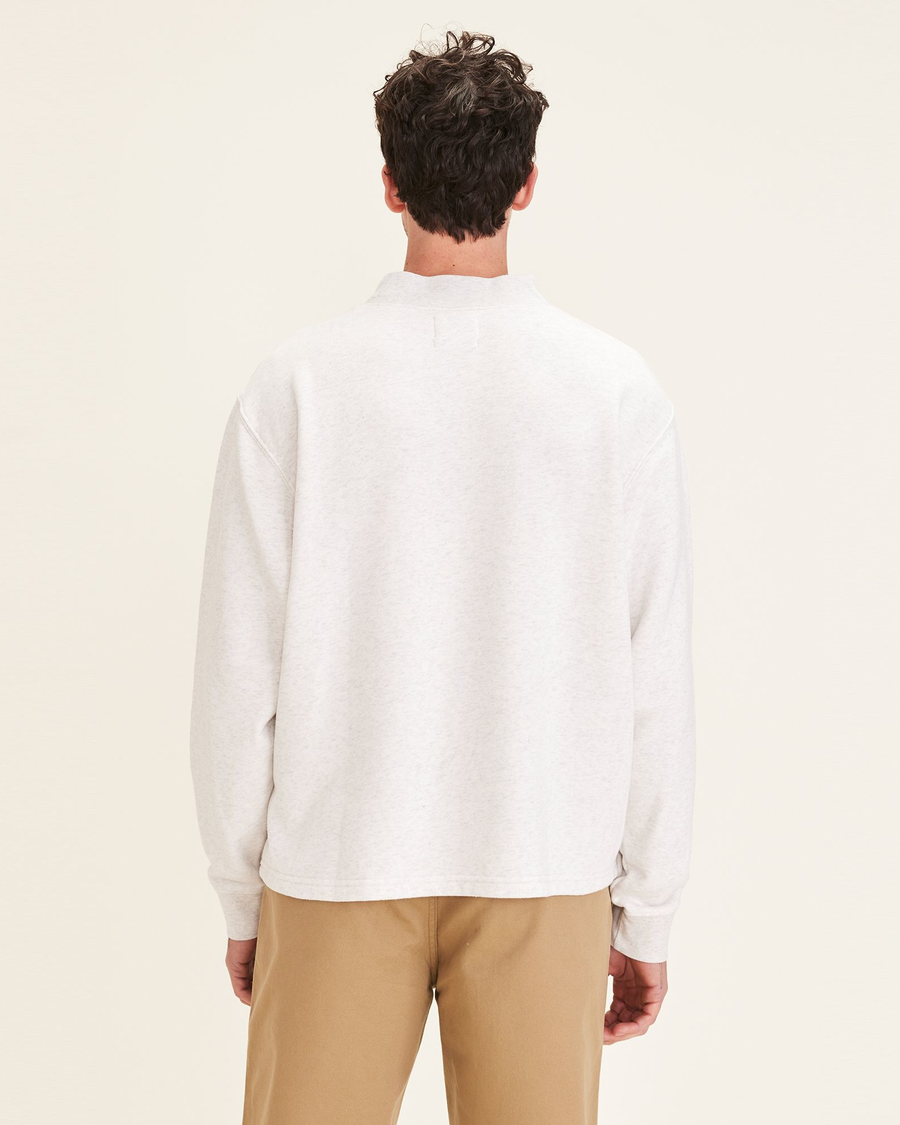 Back view of model wearing Light Heather Grey Dandois x Dockers® Mockneck Sweatshirt.